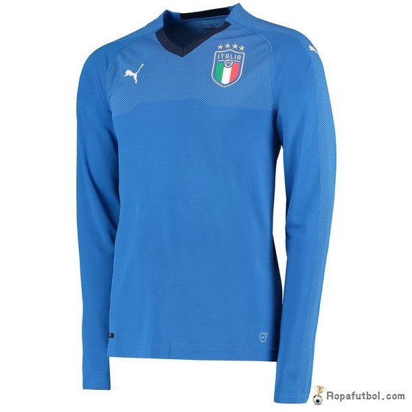 Camiseta Italia Replica Primera Ropa Manga Larga 2018 Azul